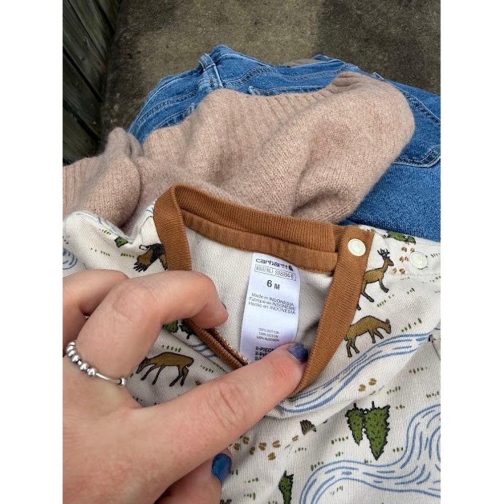 Outdoor Carhartt Romper Kids 6-9M Tan Nature Print Bear Eagle One Piece Rugged - Picture 11 of 11